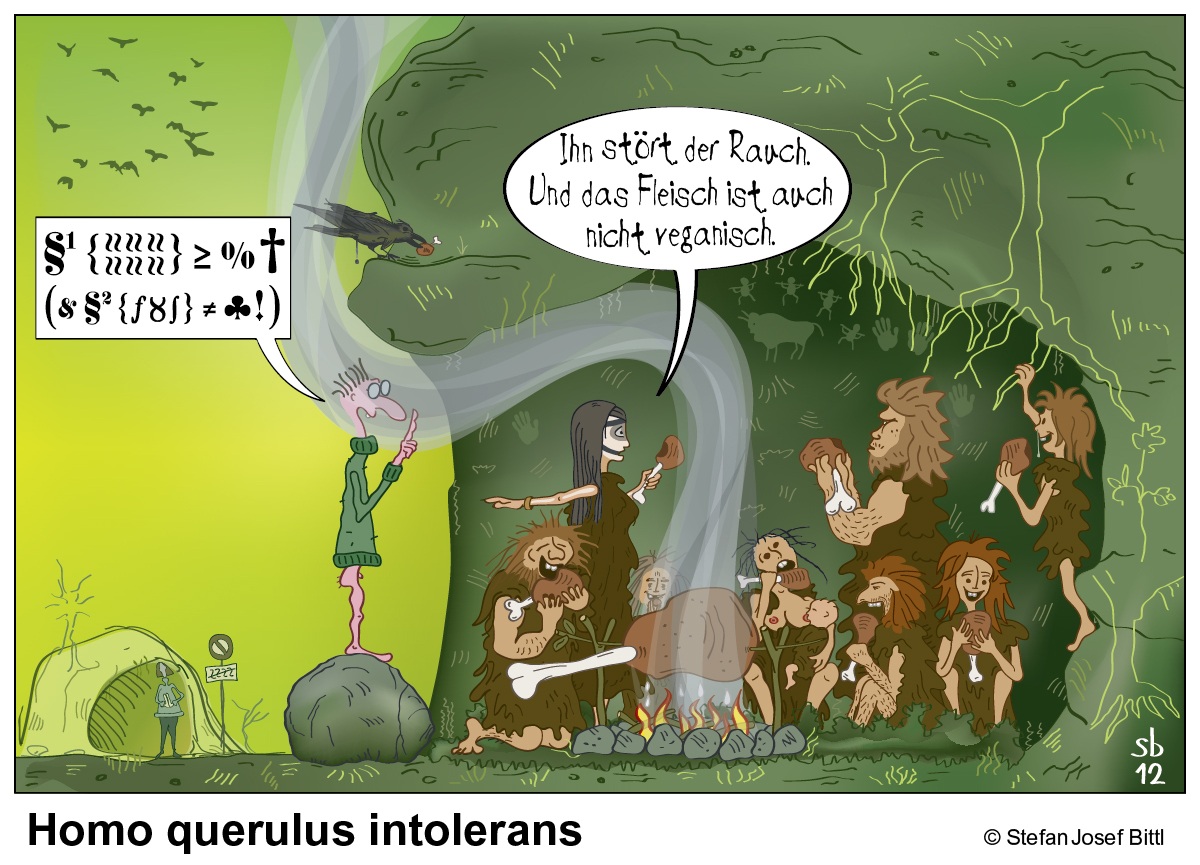 Karrikatur: „Homo querulus intolerans“ von Stefan Josef Bittl
